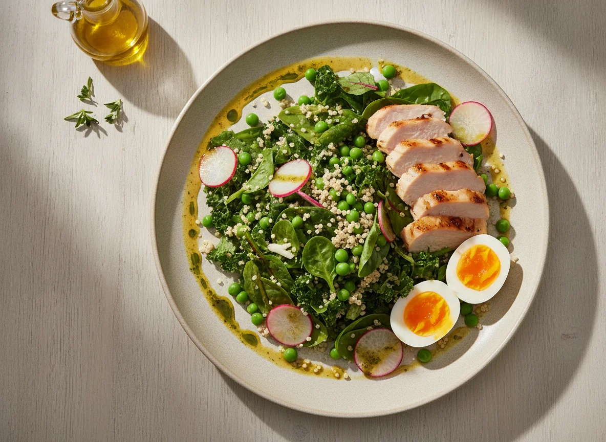 Power green salad with turkey photo