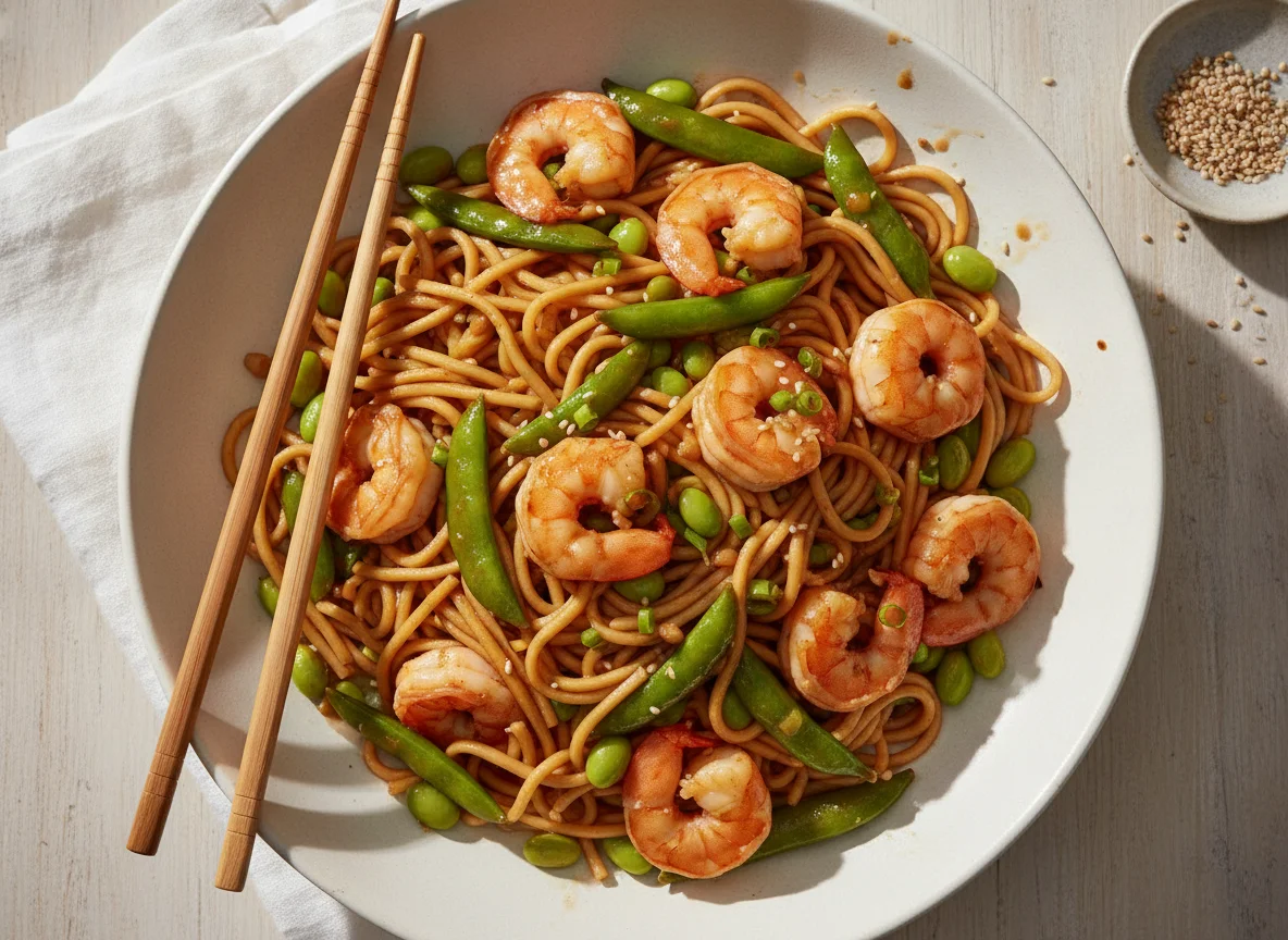 Prawn and Edamame Noodle Stir-fry photo