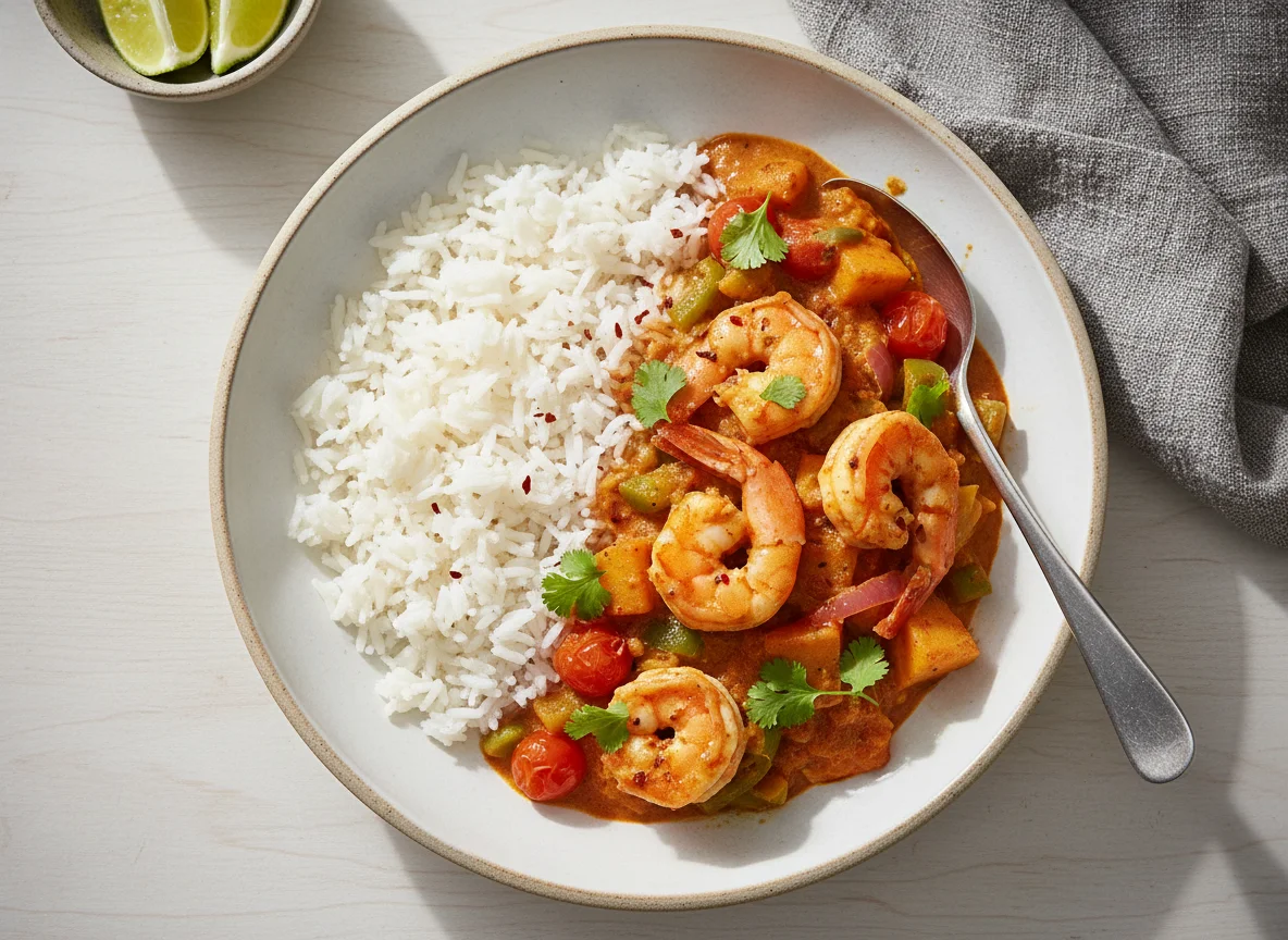 Prawn and Vegetable Curry with Rice photo