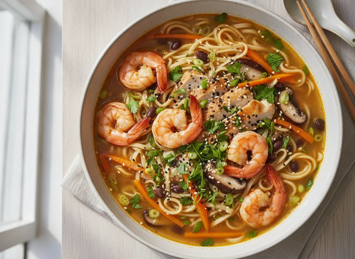 Prawn and Vegetable Noodle Soup photo