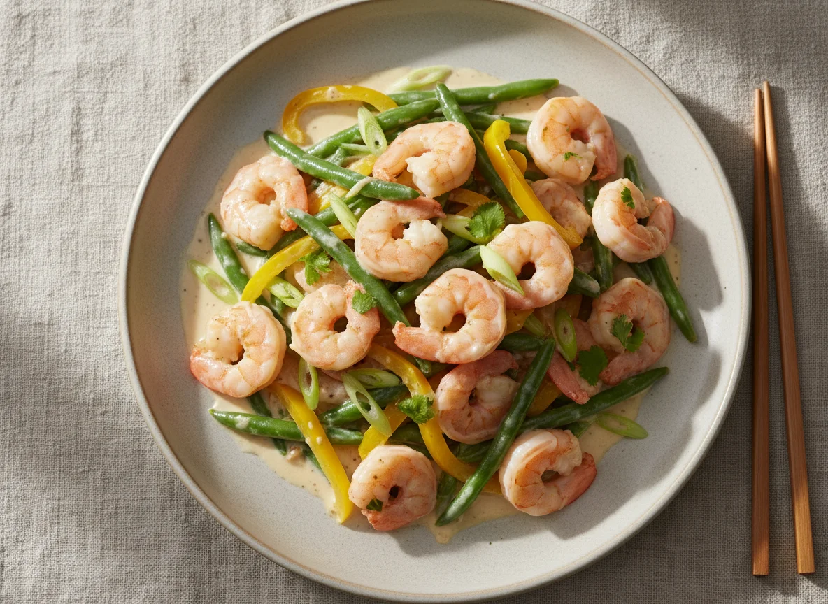 Prawn and Vegetable Stir-fry with Creamy Sauce photo