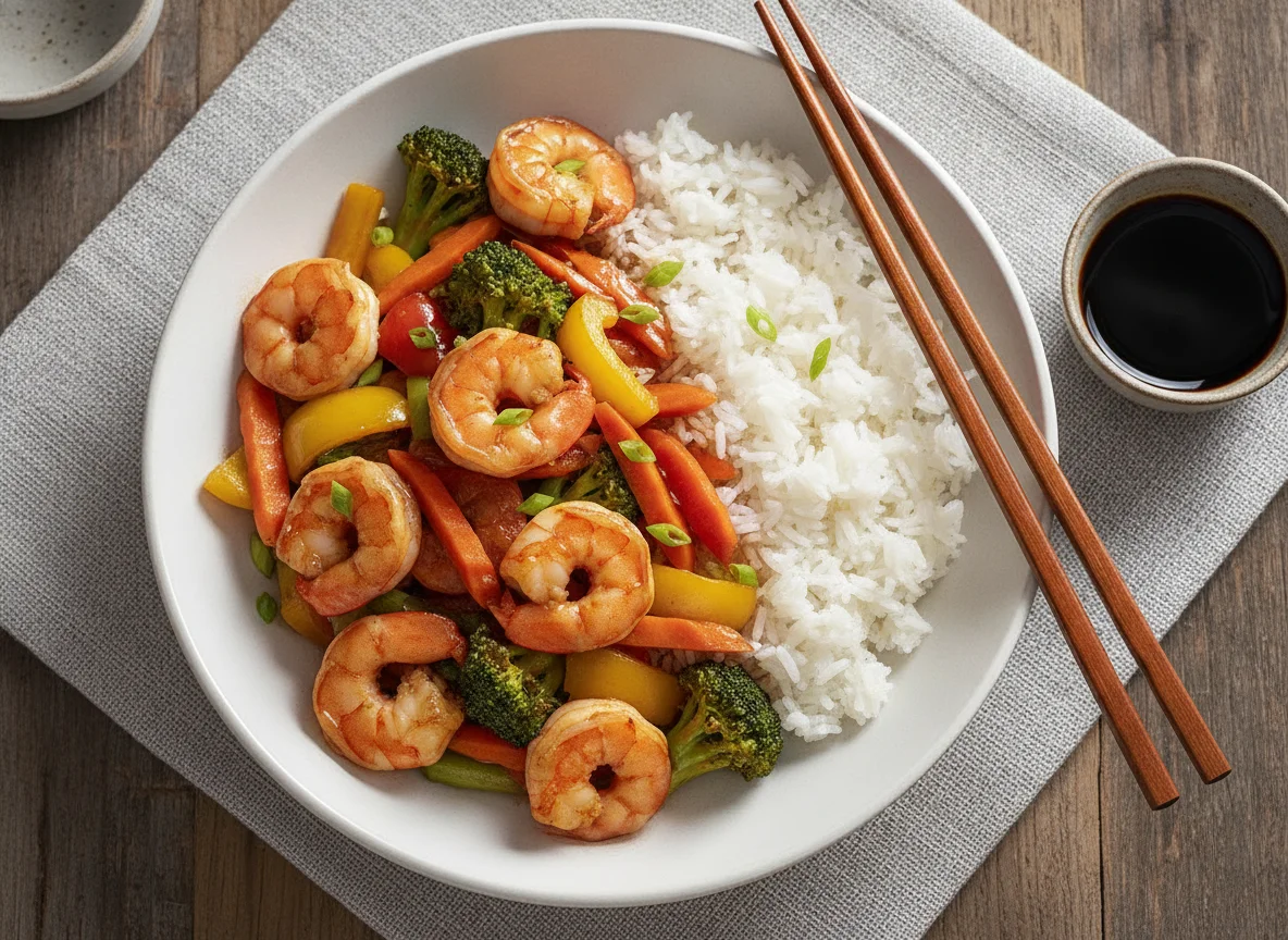 Prawn and Vegetable Stir-fry with Rice photo