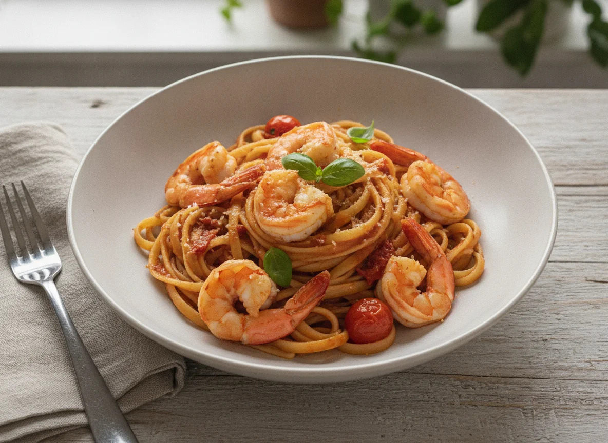 Prawn Linguine in Tomato Sauce photo
