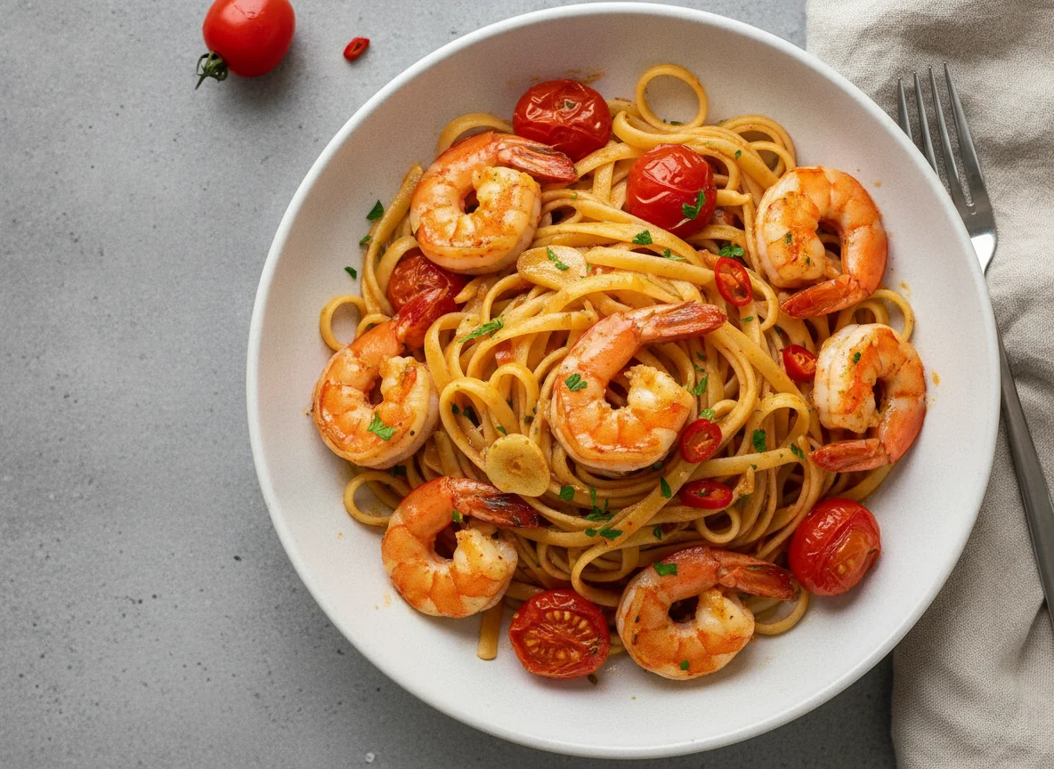 Prawn Linguine with Cherry Tomatoes photo