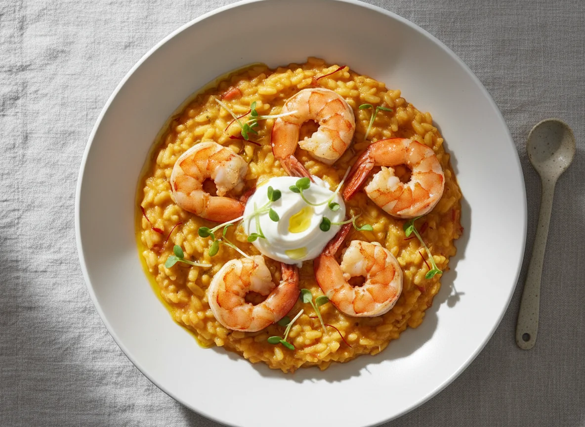 Prawn Risotto with Saffron and Cream photo