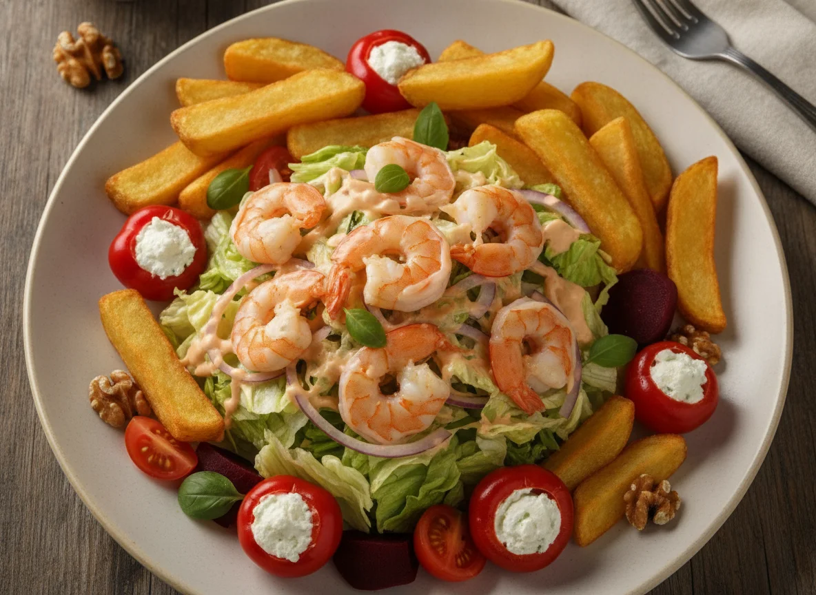 Prawn Salad with Chips and Stuffed Peppers photo