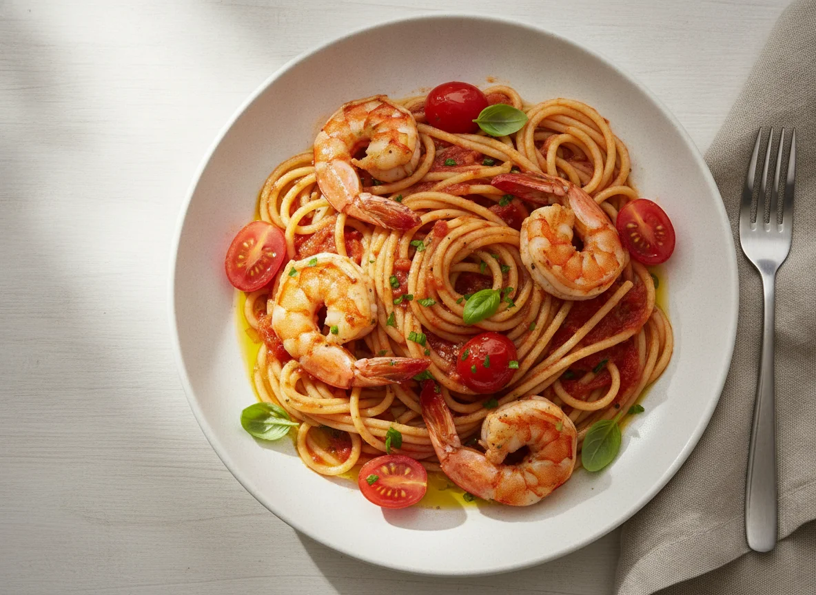 Prawn Spaghetti with Tomato Sauce photo