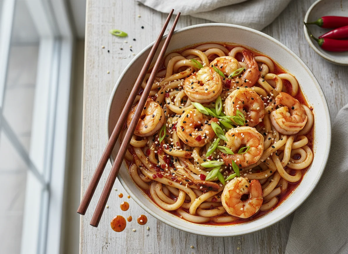 Prawn Udon Noodles with Chilli Oil photo