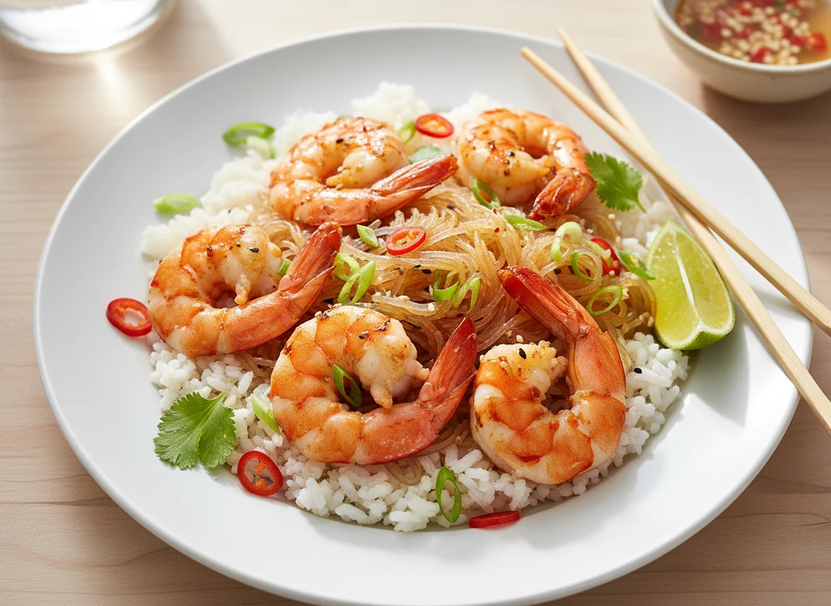 Prawn with Rice and Glass Noodles photo