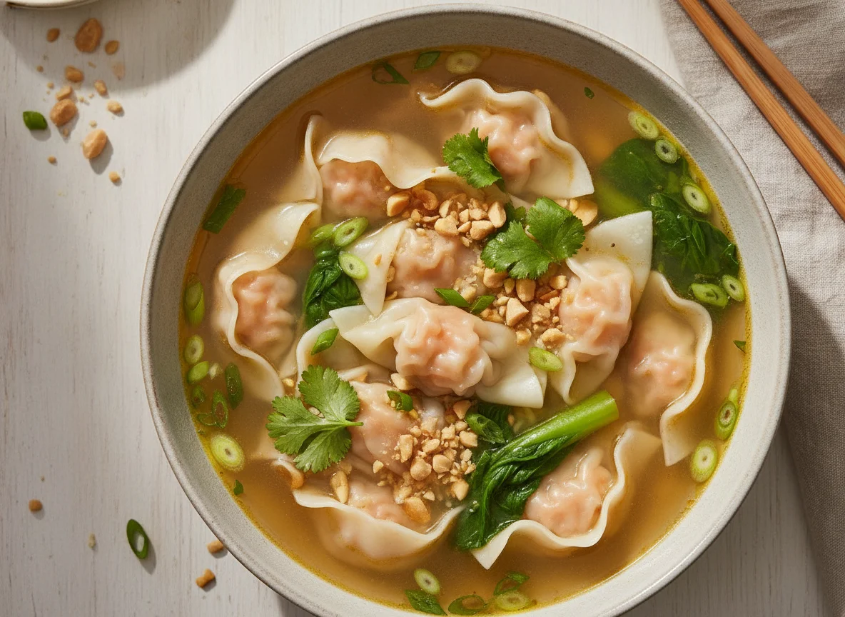 Prawn wonton soup photo