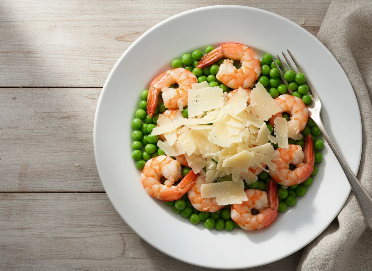 Prawns, Peas and Shaved Cheese photo