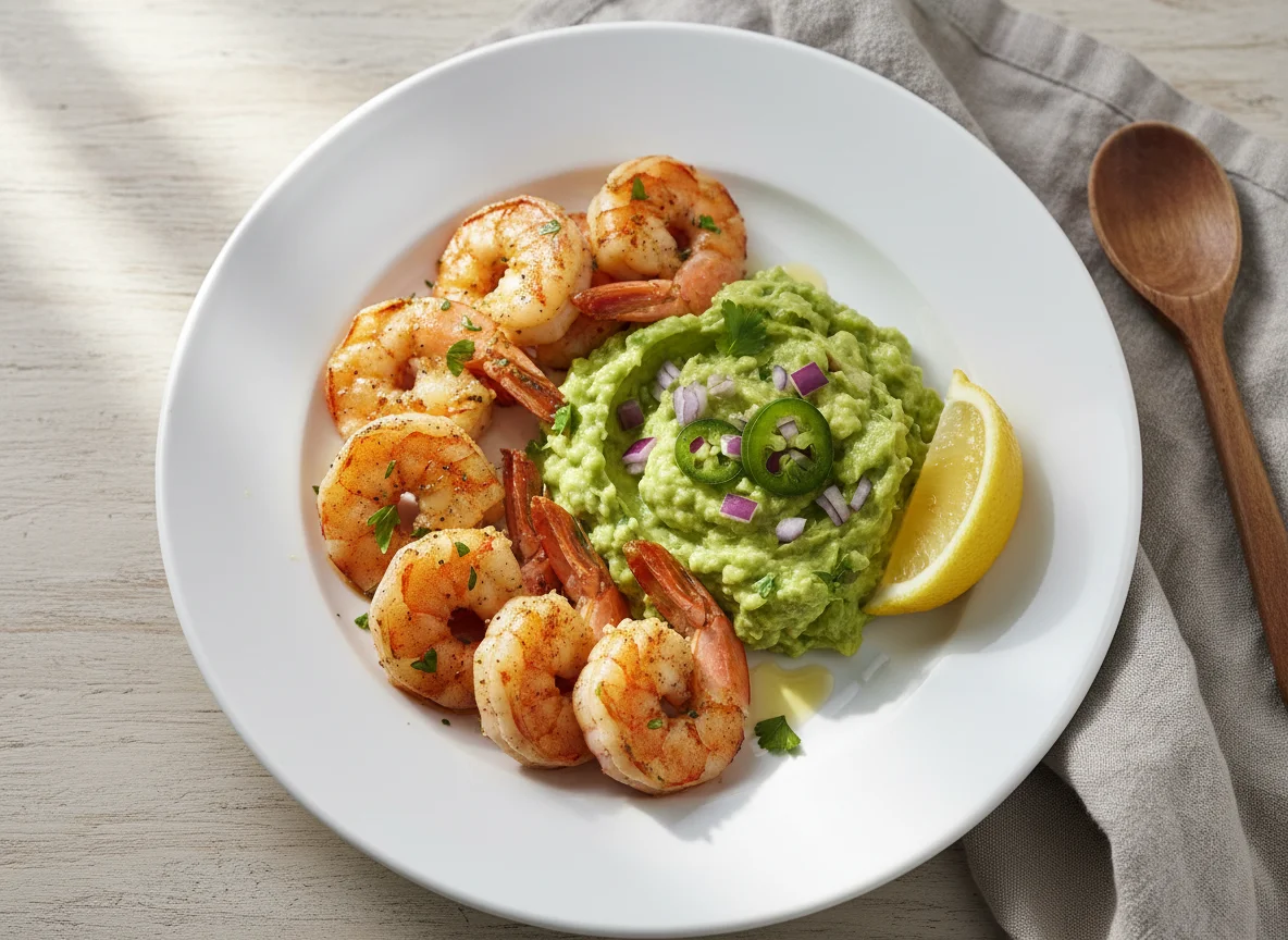 Prawns with Guacamole and Lemon photo