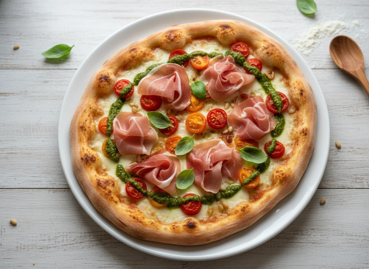 Prosciutto and Cherry Tomato Pizza photo