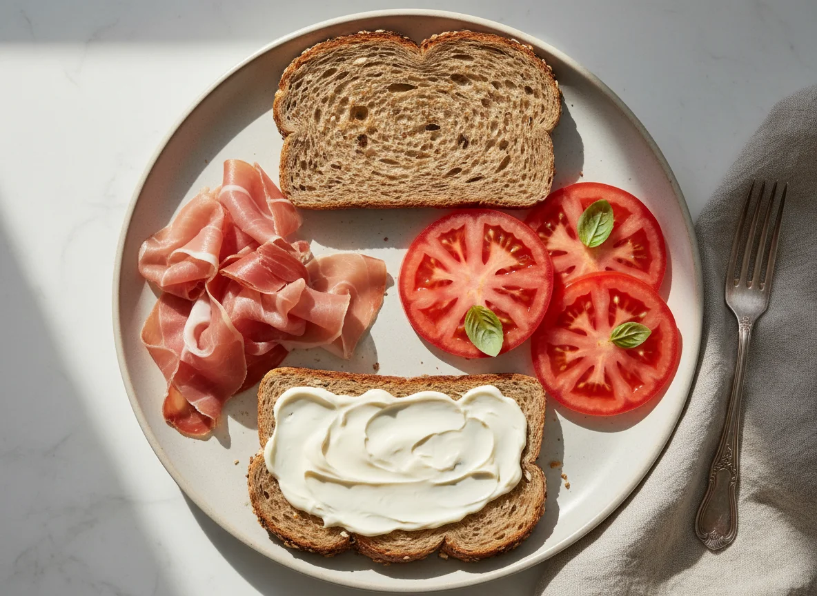 Prosciutto and Tomato Sandwich Ingredients photo