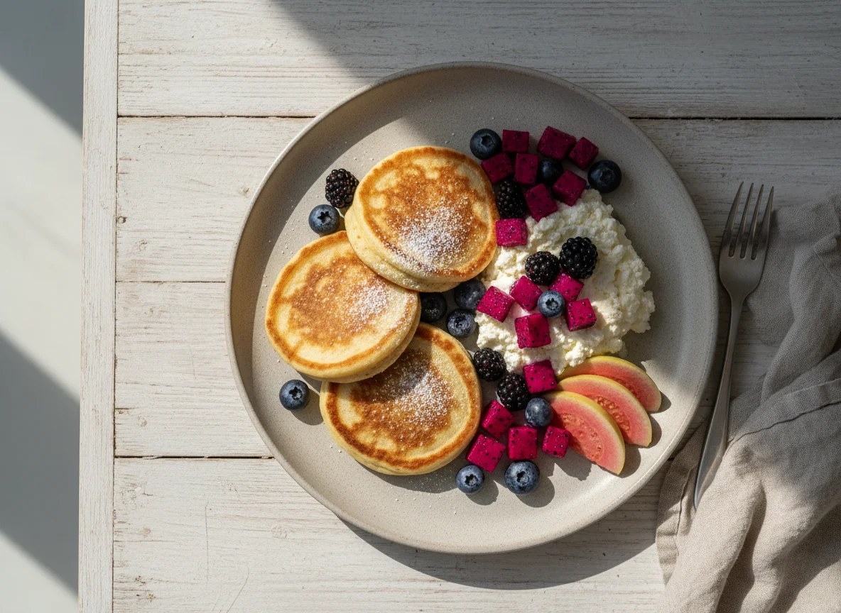 Protein Pancakes with Cottage Cheese and Fruit photo