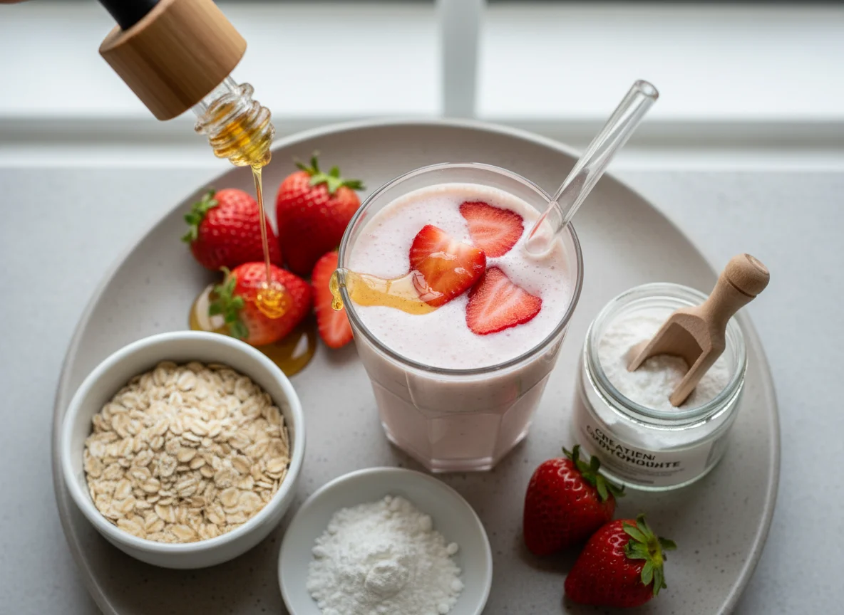 Protein Shake with Strawberries, Honey, Creatine, and Oatmeal photo