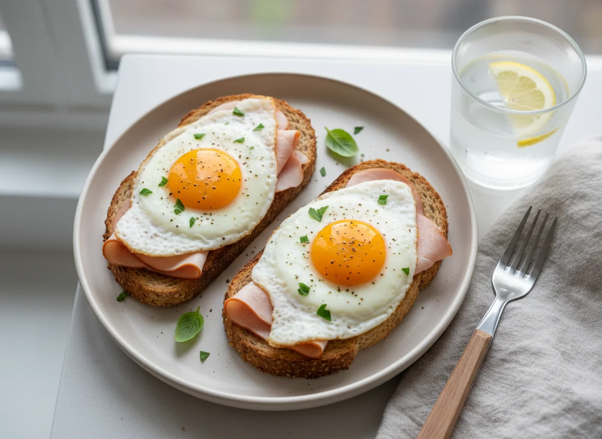 Protein toast with egg and deli meat photo