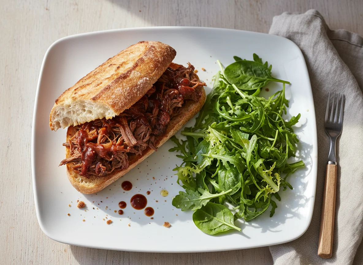 Pulled Meat Ciabatta with Salad photo