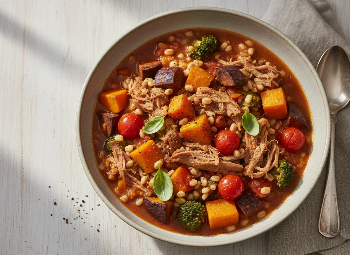 Pulled Pork and Vegetable Stew with Barley photo