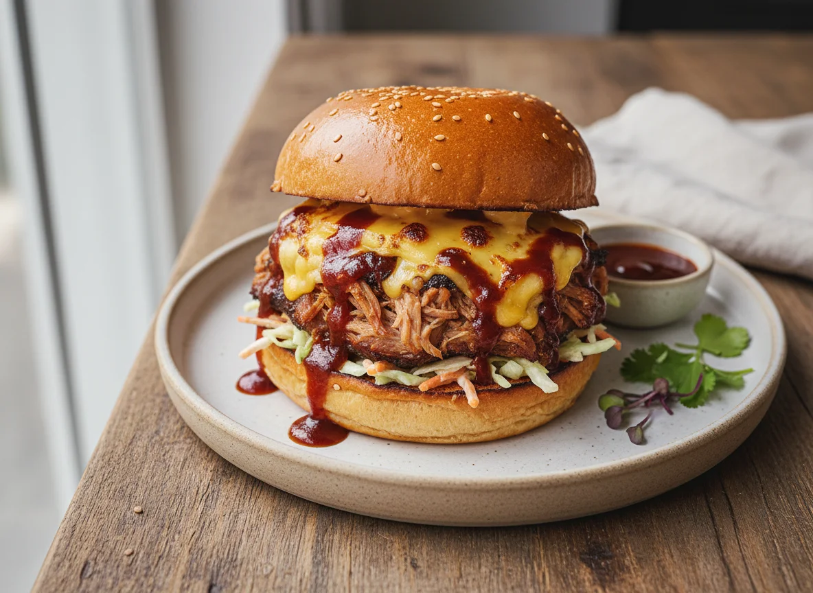 Pulled Pork Burger with Cheese photo