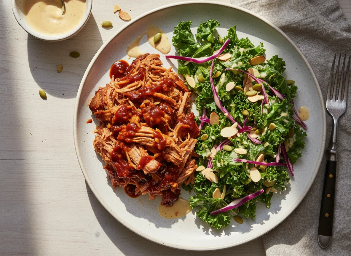Pulled Pork with Kale and Cabbage Salad photo