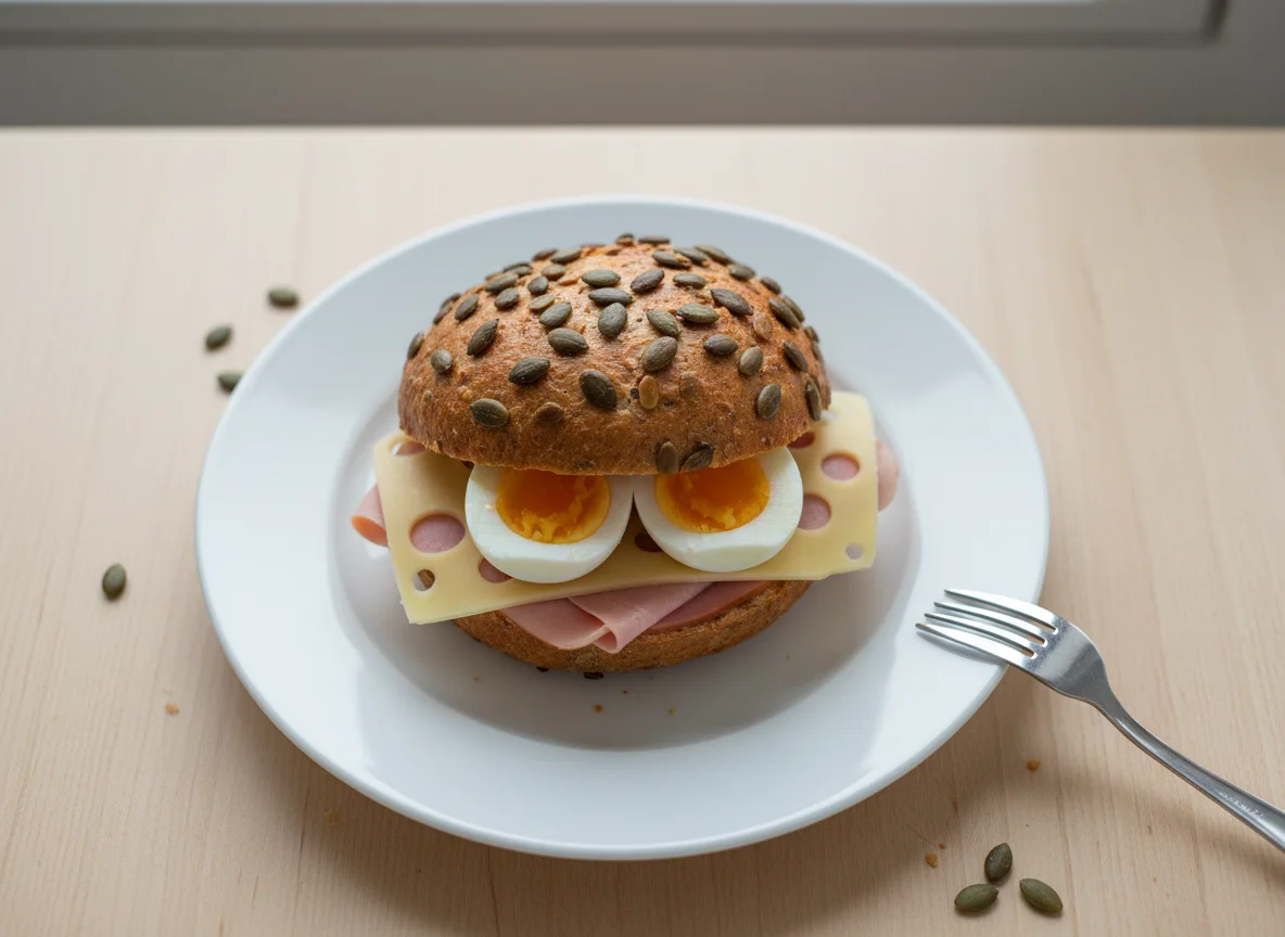 Pumpkin Seed Roll with Egg, Cheese, and Ham photo