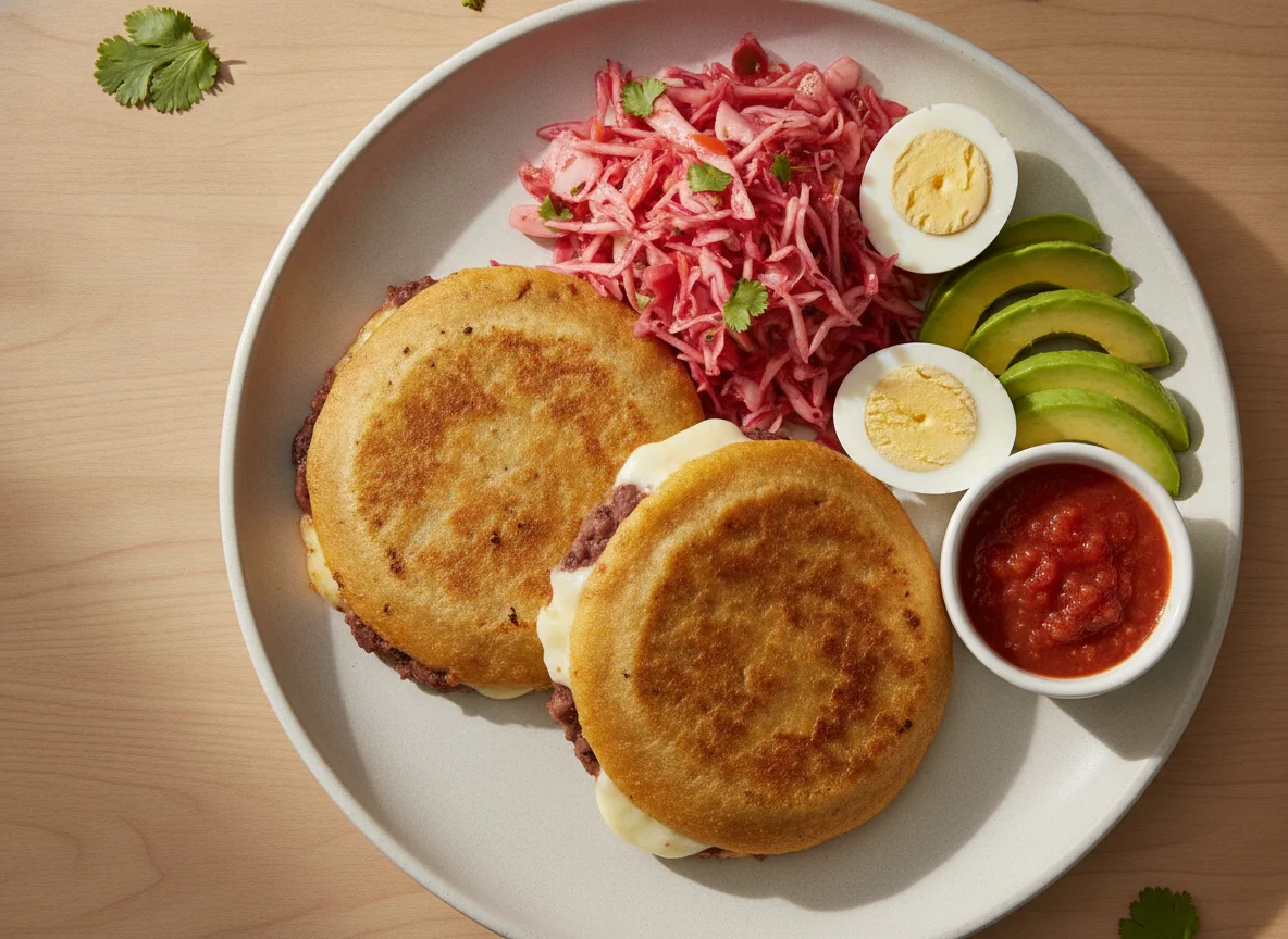 Pupusa with Curtido, Avocado, and Boiled Eggs photo