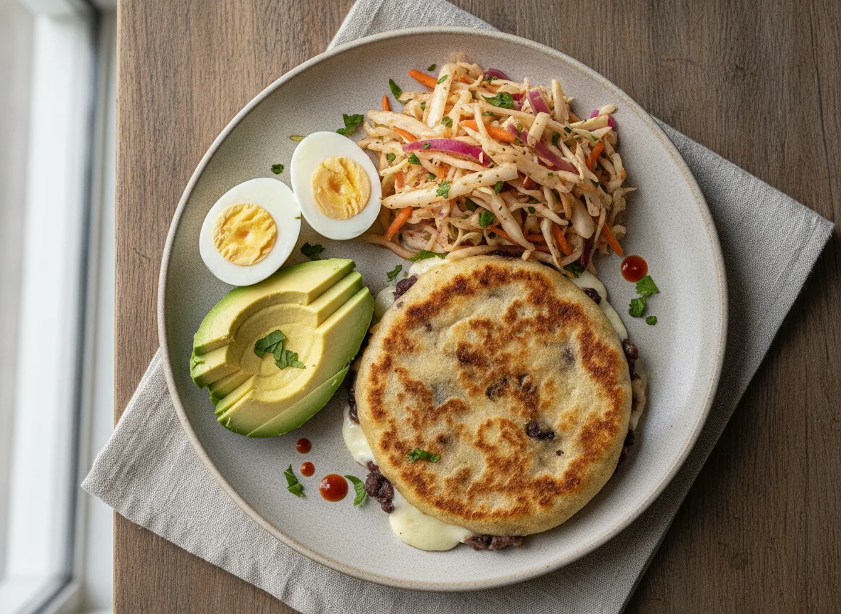Pupusa with Curtido, Avocado, and Hard Boiled Eggs photo