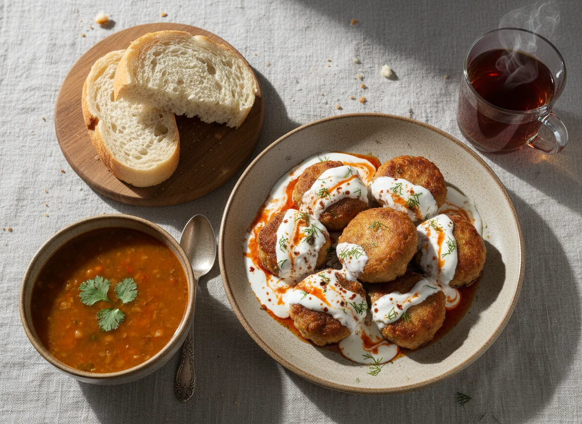 Qofte me Salcë Kosi dhe Bukë photo