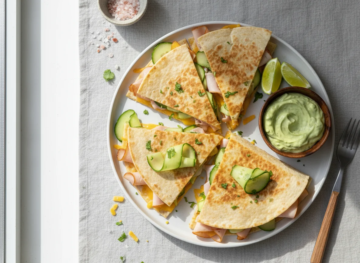 Quesadilla with deli meat and cucumbers photo