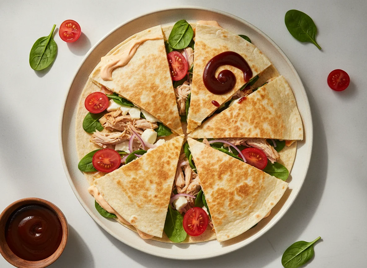 Quesadilla with smoked chicken, tomatoes and mozzarella photo