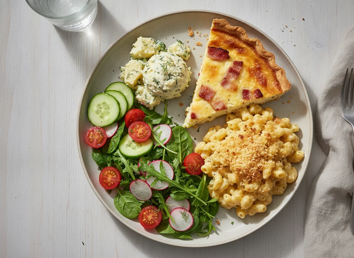 Quiche with Macaroni Cheese and Salad photo
