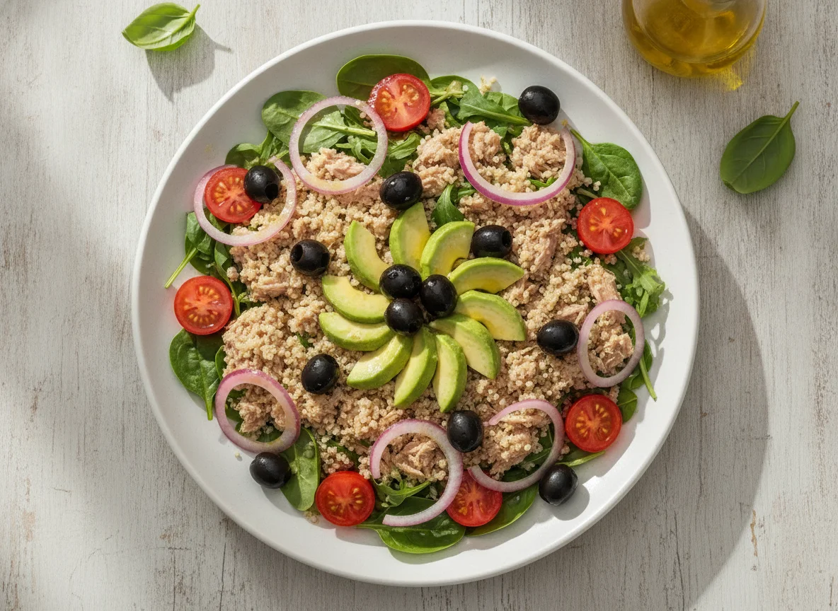 Quinoa and Tuna Salad with Cherry Tomatoes and Pickled Onions photo