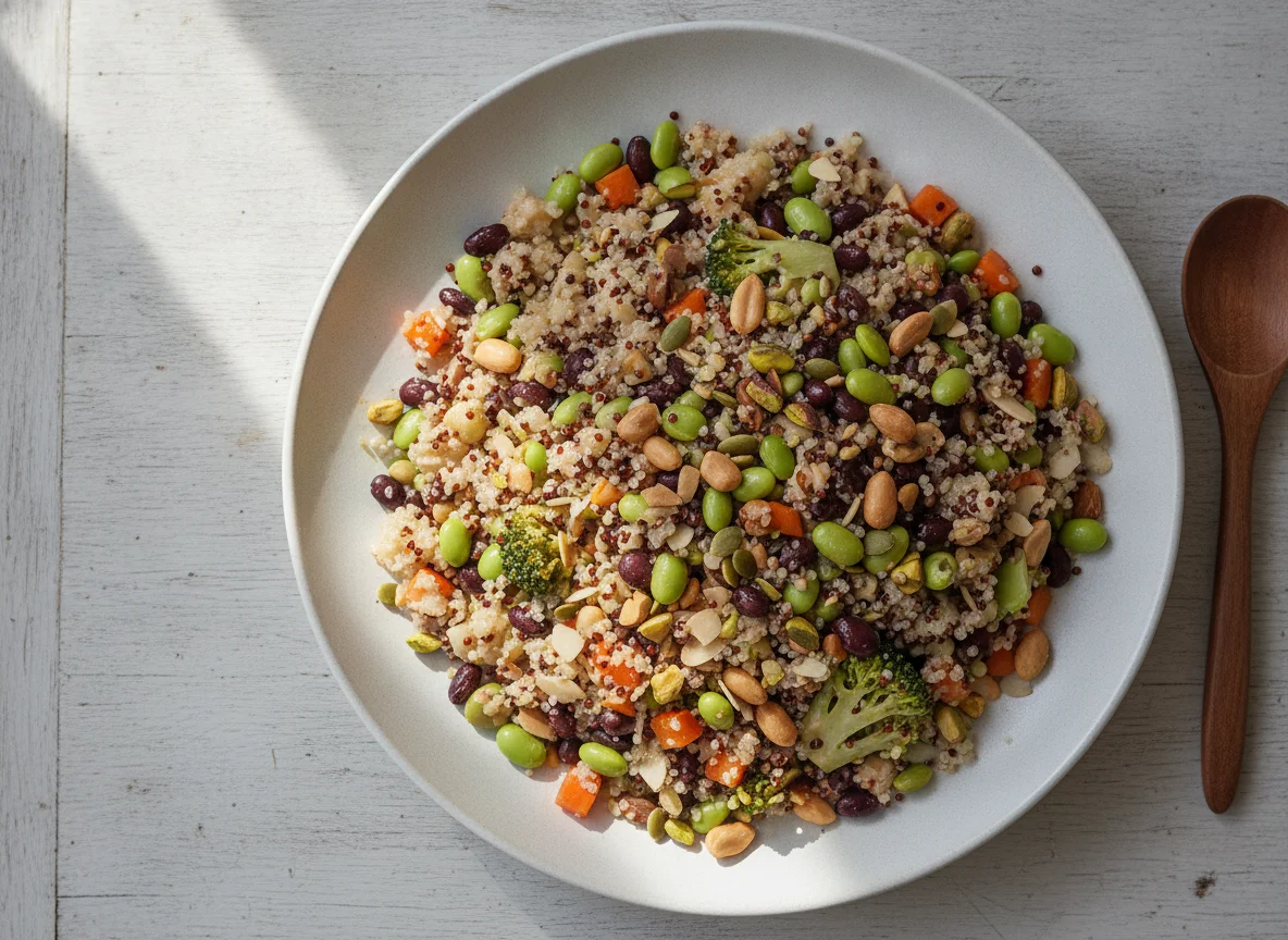 Quinoa, Edamame Soybean, Peanut, Almond and Pistachio Salad photo