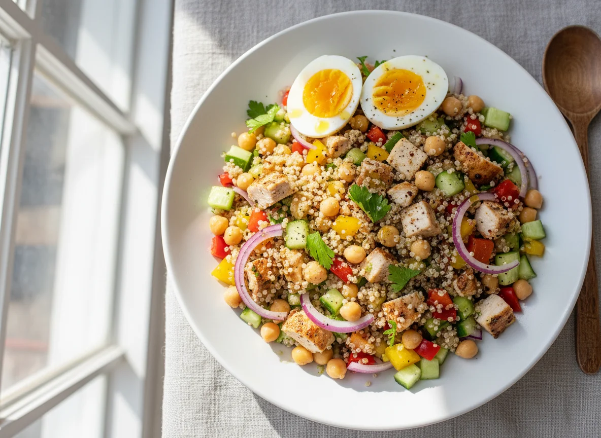 Quinoa Salad with Chicken and Hard-boiled Eggs photo