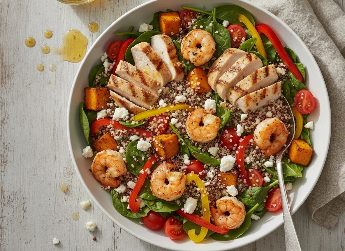 Quinoa Salad with Chicken, Shrimp, and Vegetables photo