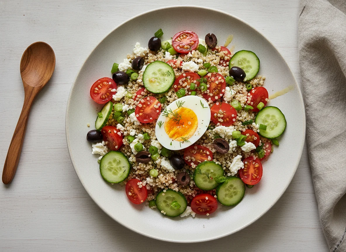 Quinoa Salad with Hard-Boiled Egg and Fresh Vegetables photo