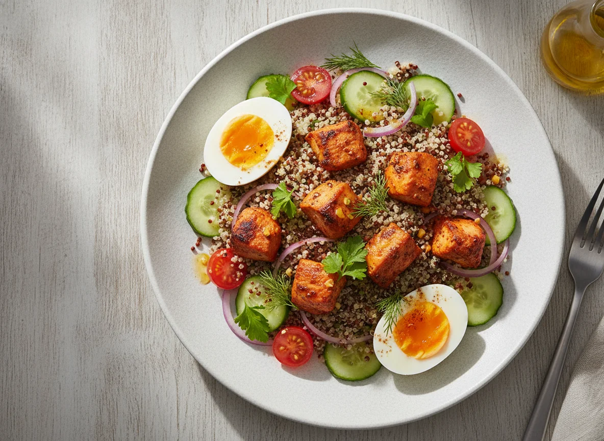 Quinoa Salad with Tandoori Chicken and Boiled Egg photo