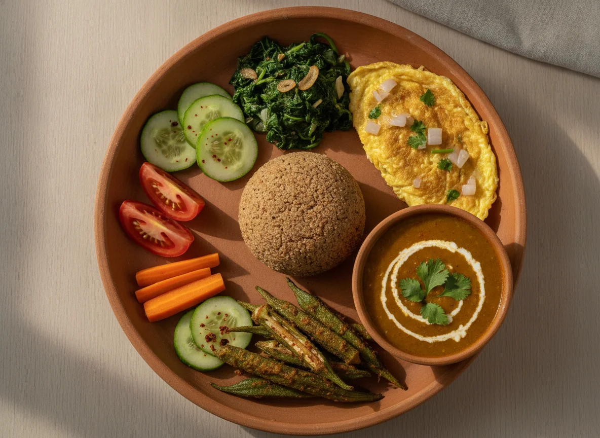 Ragi Mudde Thali with Egg Omelette and Vegetables photo