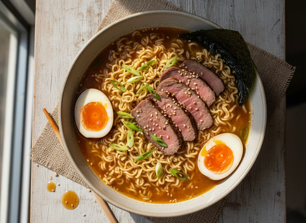 Ramen with Boiled Egg and Beef photo