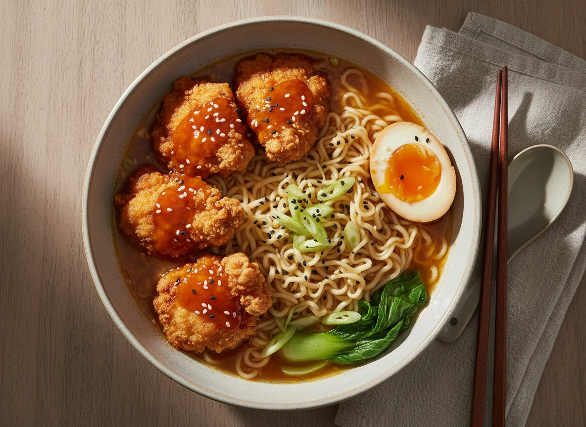 Ramen with Fried Chicken and Boiled Egg photo