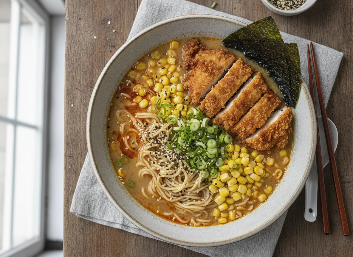 Ramen with Fried Chicken and Corn photo