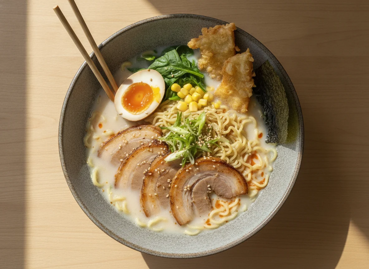 Ramen with Pork and Soft Boiled Egg photo