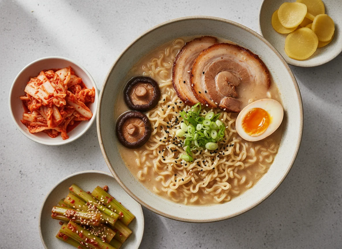 Ramen with side dishes photo