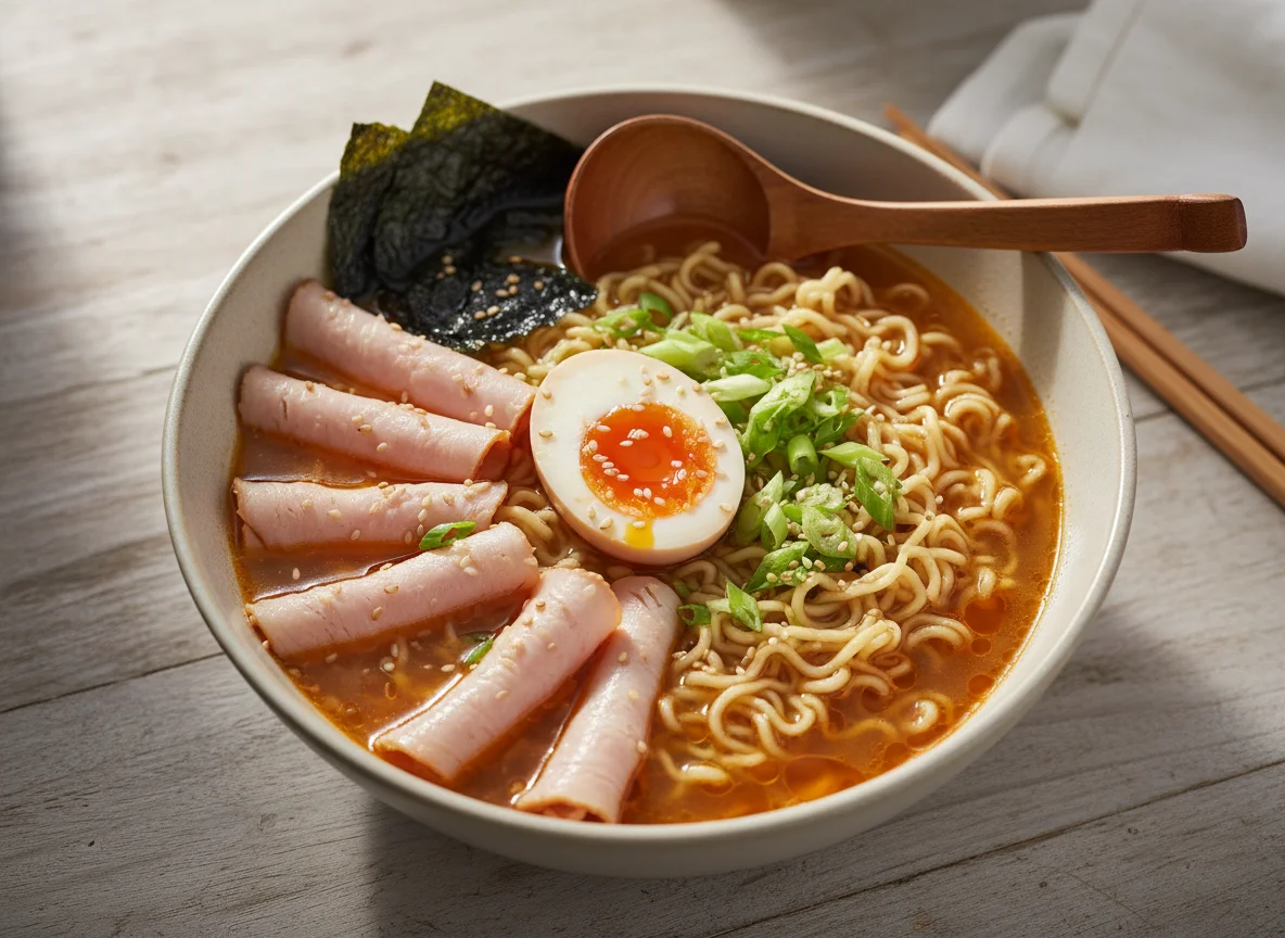 Ramen with Turkey Ham and Egg photo