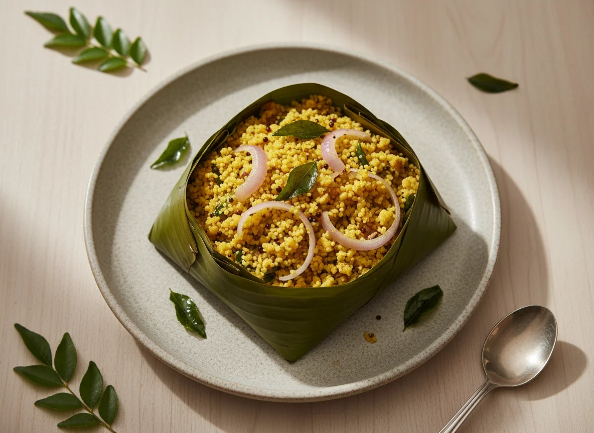 Rava Upma (steamed in banana leaf) photo