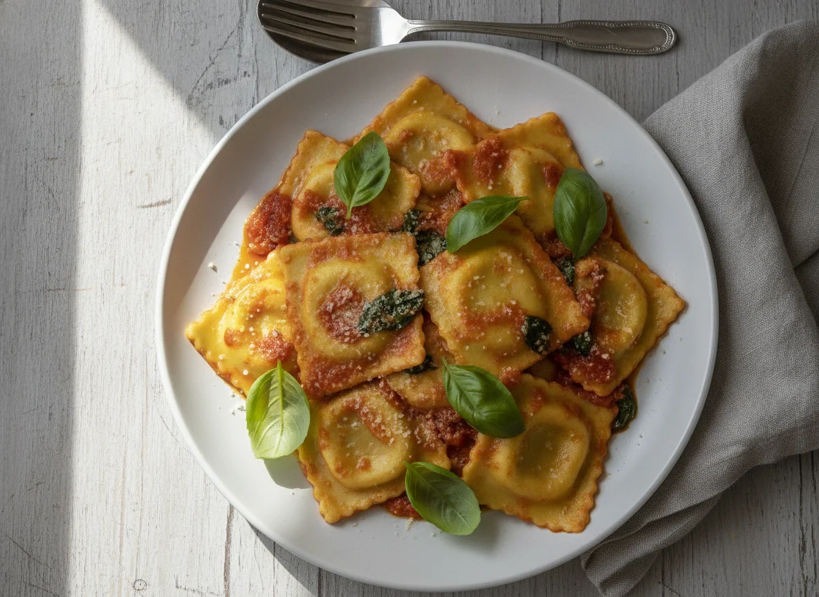 Ravioli in tomato sauce photo