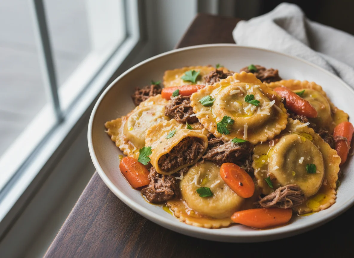 Ravioli with Braised Beef and Carrots photo