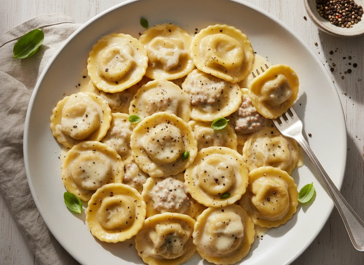 Ravioli with Cream Sauce and Pepper photo