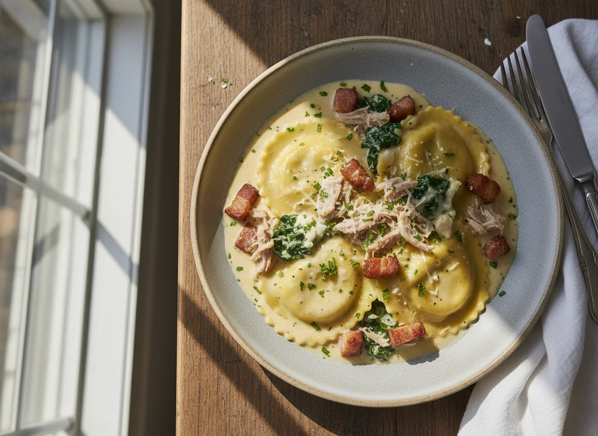Ravioli with Cream Sauce and Pork photo